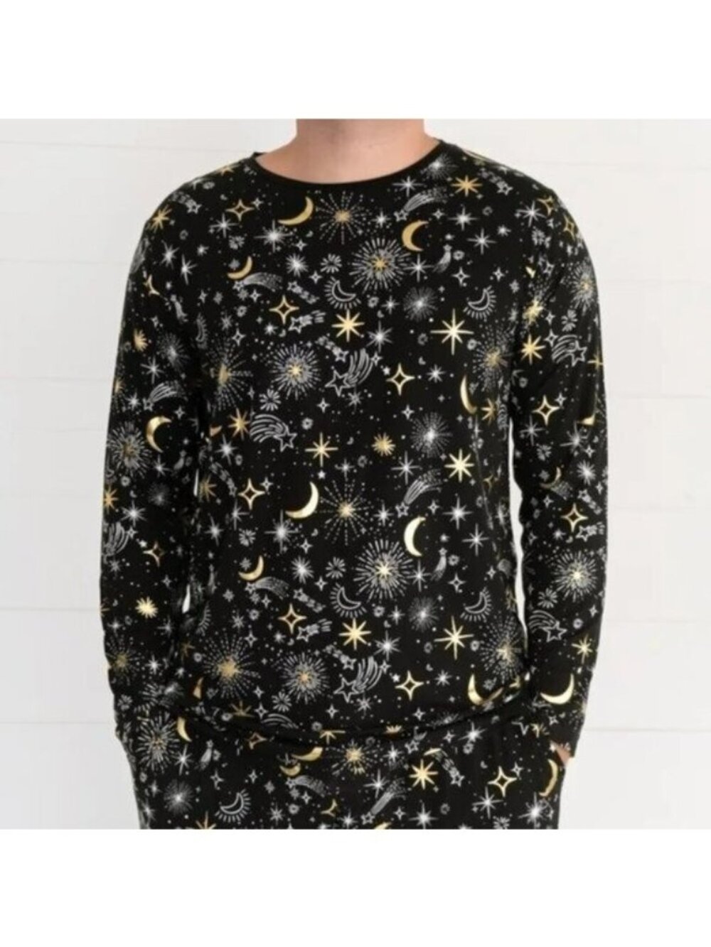 Little Sleepies Celebration Stars Men's Pajama Top L Black Metallic Gold Moon